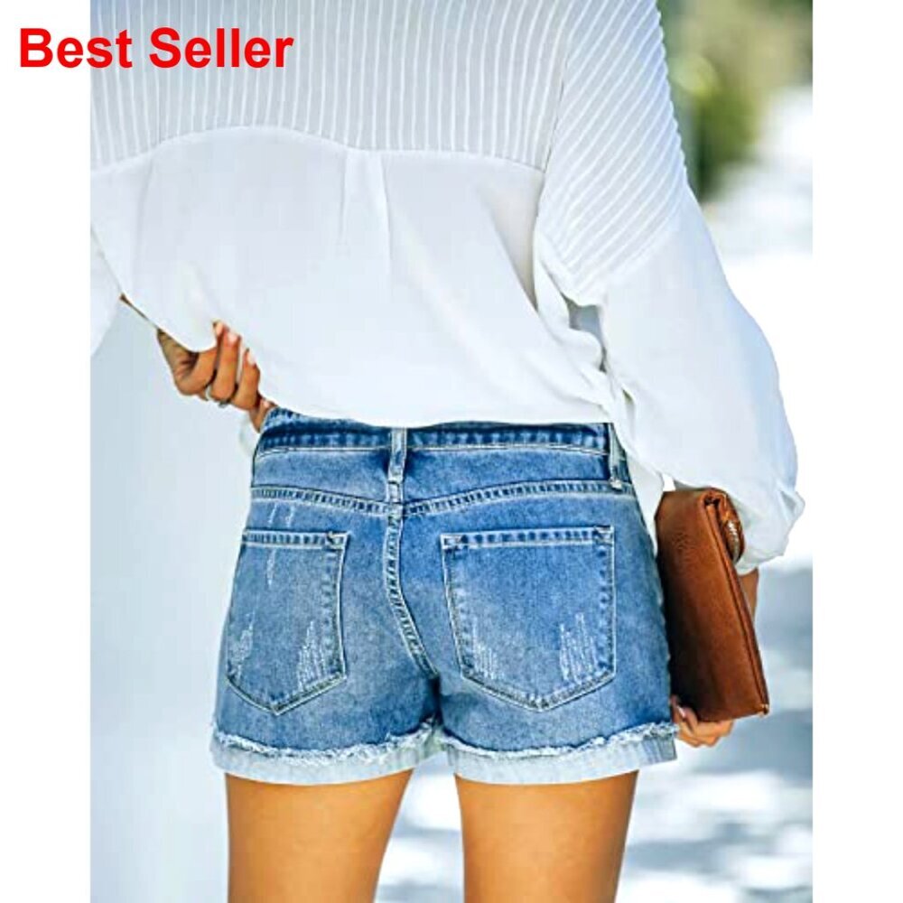Stretch Denim Jean Shorts with Button Pockets for Summer - Picture 2 of 7